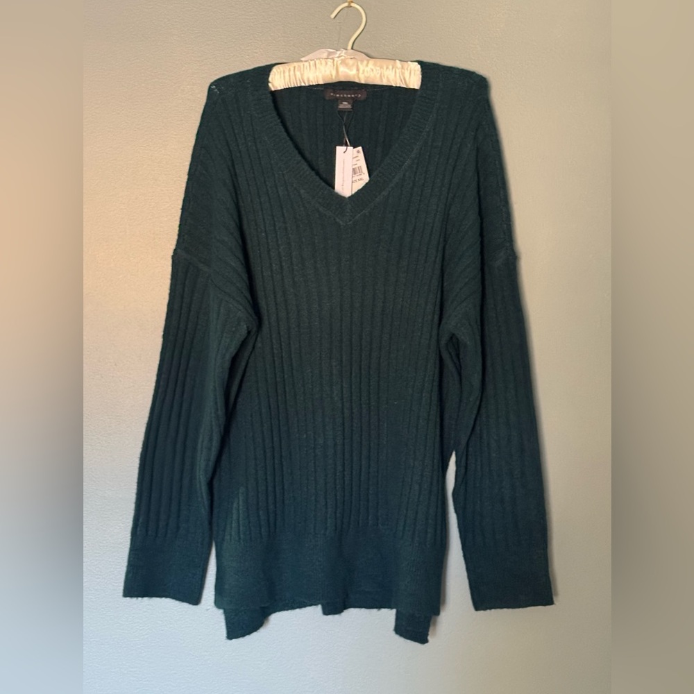 NWT Sanctuary VNeck Ribbed Sweater, Dark Teal Green, size XXL